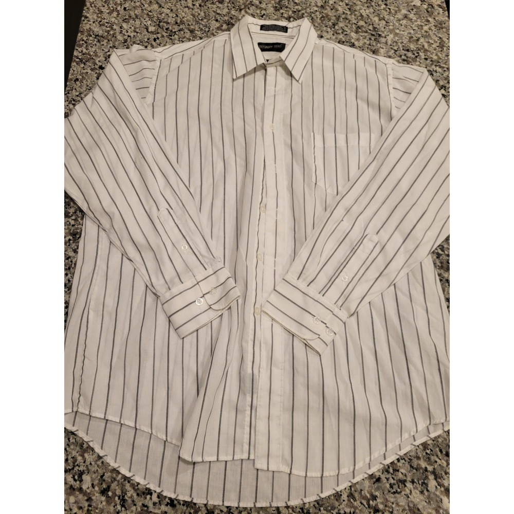 BOTANY 500 Mens‎ Striped Button Down Shirt Size 16 34 35 White Gray Long Sleeve
